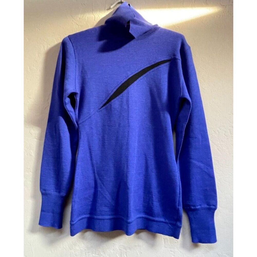Womens Wool Split Mock Neck Knitwear Pullover Sweater Blue/Purple Preppy Cozy